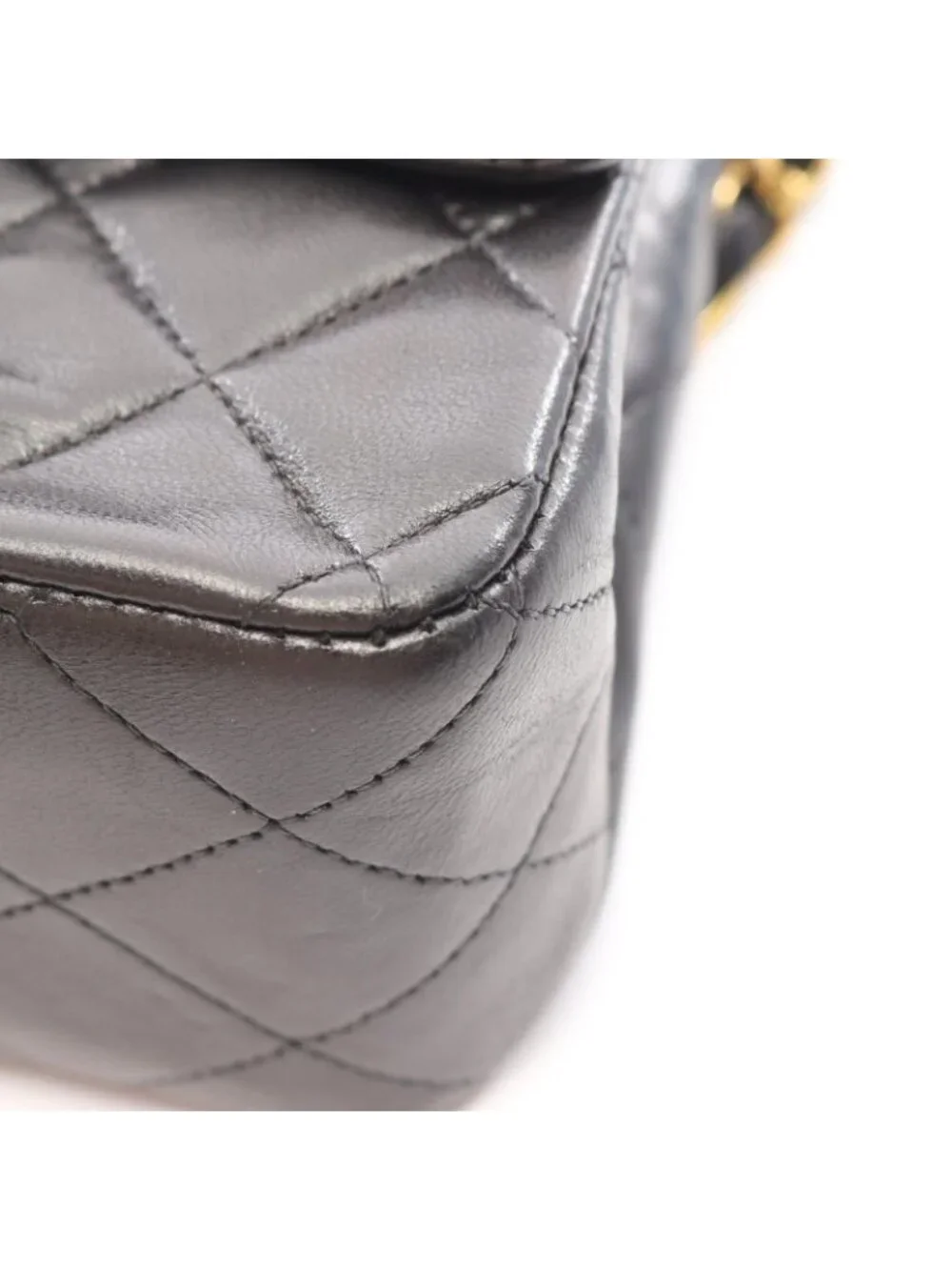 Chanel Shoulder Bag Quilted Double Flap Black Lambskin Chain